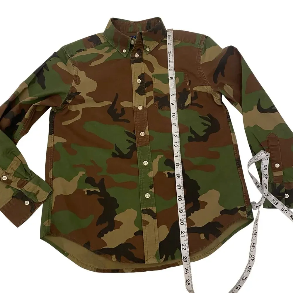 Boys Size Medium (10-12) Ralph Lauren Camo Cotton Oxford Long Sleeve Shirt